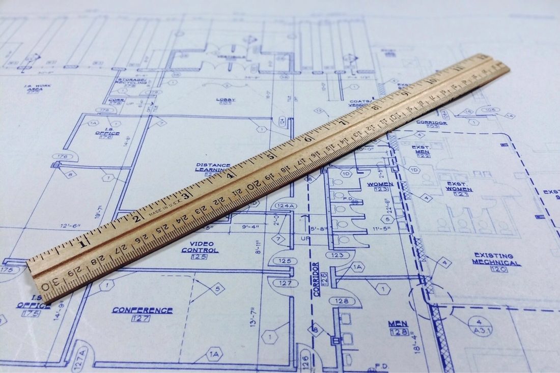 Engineering drawing with a rule